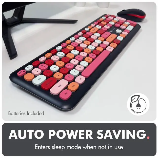 Alt view image 4 of 7 - Cute Wireless Keyboard and Mouse Combo - 2.4G Colorful Keyboard and Mouse Wireless with Retro Multi-Colored Typewriter, Keycaps for Windows Computer Keyboard, Laptop - Black