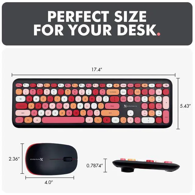 Alt view image 6 of 7 - Cute Wireless Keyboard and Mouse Combo - 2.4G Colorful Keyboard and Mouse Wireless with Retro Multi-Colored Typewriter, Keycaps for Windows Computer Keyboard, Laptop - Black