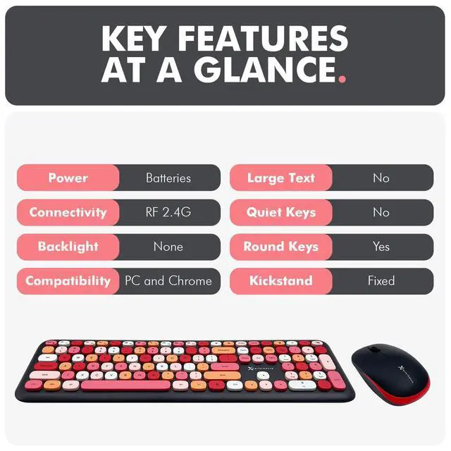 Alt view image 7 of 7 - Cute Wireless Keyboard and Mouse Combo - 2.4G Colorful Keyboard and Mouse Wireless with Retro Multi-Colored Typewriter, Keycaps for Windows Computer Keyboard, Laptop - Black