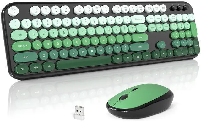 Main image of Wireless Keyboard and Mouse Combo, Cute Keyboard Full Size and Wireless Mouse, 2.4GHz Retro Typewriter Keyboard Mouse Set for PC/Desktop/Laptop/Windows (Black Green)