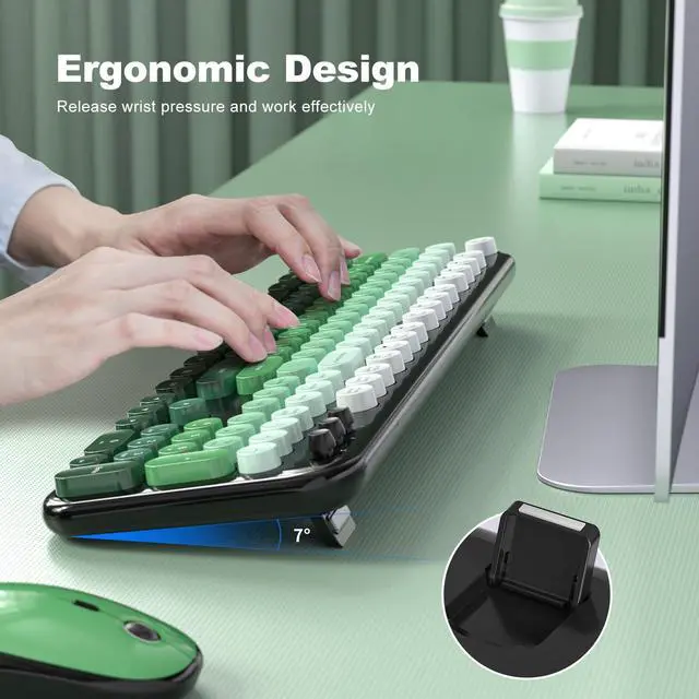Alt view image 2 of 7 - Wireless Keyboard and Mouse Combo, Cute Keyboard Full Size and Wireless Mouse, 2.4GHz Retro Typewriter Keyboard Mouse Set for PC/Desktop/Laptop/Windows (Black Green)