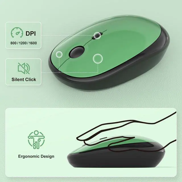 Alt view image 3 of 7 - Wireless Keyboard and Mouse Combo, Cute Keyboard Full Size and Wireless Mouse, 2.4GHz Retro Typewriter Keyboard Mouse Set for PC/Desktop/Laptop/Windows (Black Green)