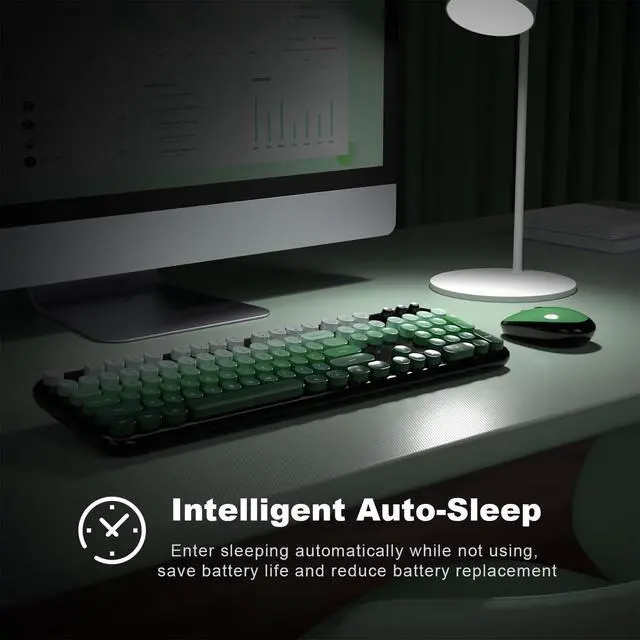 Alt view image 5 of 7 - Wireless Keyboard and Mouse Combo, Cute Keyboard Full Size and Wireless Mouse, 2.4GHz Retro Typewriter Keyboard Mouse Set for PC/Desktop/Laptop/Windows (Black Green)