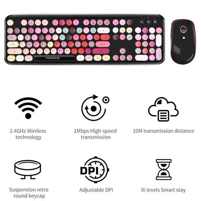 Alt view image 2 of 7 - Wireless Keyboard and Mouse Combo, 2.4 GHz Full-Sized Typewriter Keyboard and Mouse Wireless with Round Keycaps for Windows, Computer, Desktop, PC, Laptop (New BlackColorful)