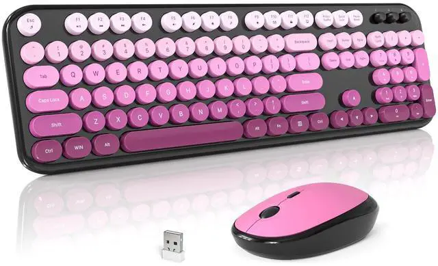 Main image of Wireless Keyboard and Mouse Combo, Cute Keyboard Full Size and Wireless Mouse, 2.4GHz Retro Typewriter Keyboard Mouse Set for PC/Desktop/Laptop/Windows (Black Pink)