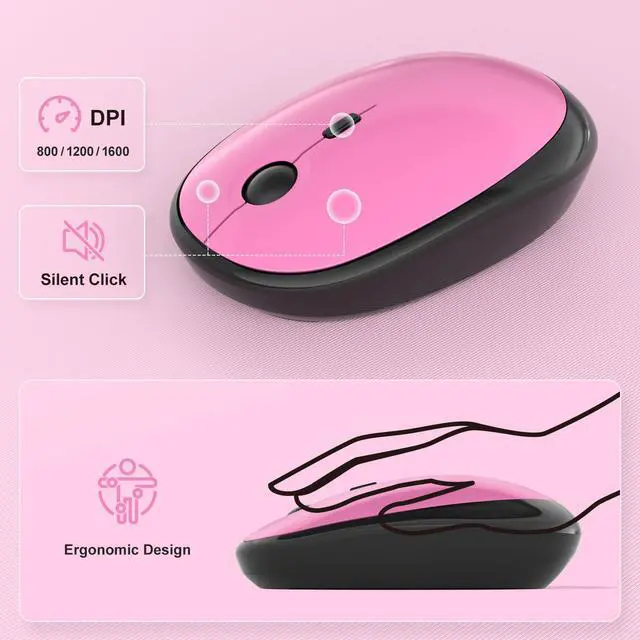 Alt view image 3 of 7 - Wireless Keyboard and Mouse Combo, Cute Keyboard Full Size and Wireless Mouse, 2.4GHz Retro Typewriter Keyboard Mouse Set for PC/Desktop/Laptop/Windows (Black Pink)