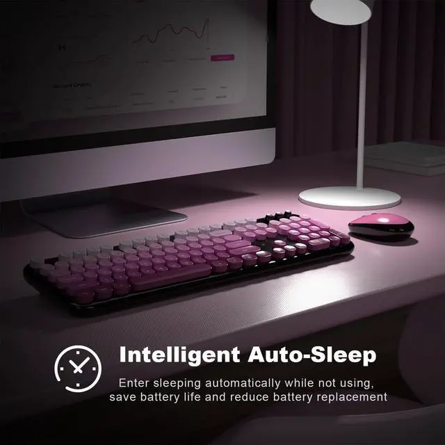 Alt view image 5 of 7 - Wireless Keyboard and Mouse Combo, Cute Keyboard Full Size and Wireless Mouse, 2.4GHz Retro Typewriter Keyboard Mouse Set for PC/Desktop/Laptop/Windows (Black Pink)