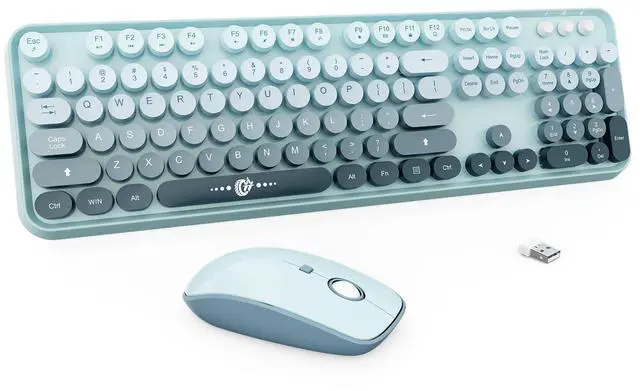 Main image of Wireless Keyboard and Mouse Combo Cute Colorful Keyboard and Mouse, Retro Typewriter Keyboard with 2.4GHz Plug & Play, for Windows 11/10/7, Laptop, PC (Blue)