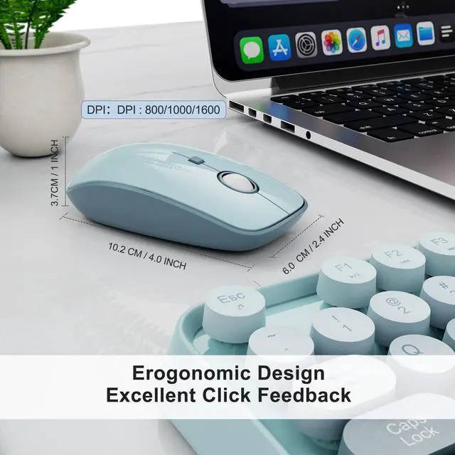 Alt view image 4 of 7 - Wireless Keyboard and Mouse Combo Cute Colorful Keyboard and Mouse, Retro Typewriter Keyboard with 2.4GHz Plug & Play, for Windows 11/10/7, Laptop, PC (Blue)