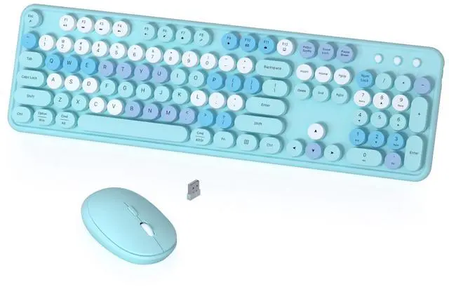 Main image of Colorful Wireless Keyboard and Mouse Combo, 2.4GHz Wireless Retro Cute Round Keycaps Keyboard, 104 Keys Full-Sized Keyboard Mouse Set with Switch Button for PC Laptop Desktop (Blue Colorful)