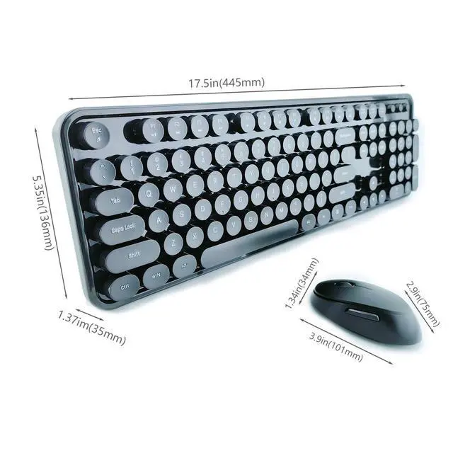 Alt view image 2 of 7 - Wireless Keyboard and Mouse Combo, Retro Style Keyboard with Round Keycaps, 2.4GHz Dropout-Free Connection Mouse with 3 Adjustable DPI for Windows Notebook PC (Black)
