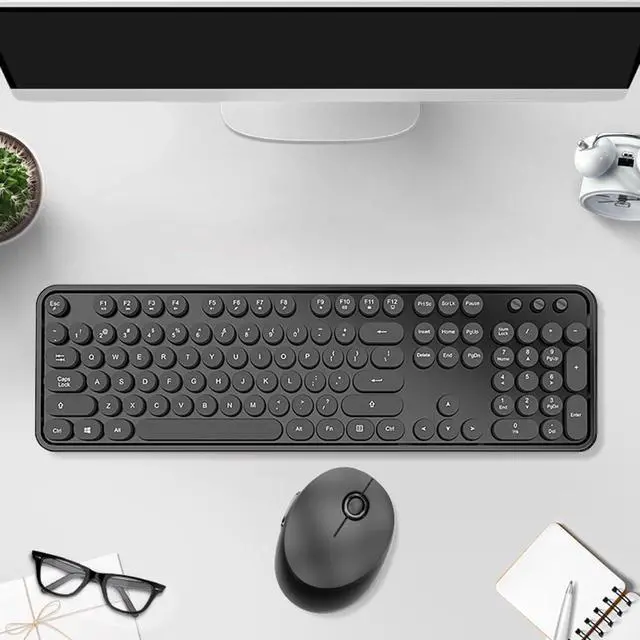 Alt view image 6 of 7 - Wireless Keyboard and Mouse Combo, Retro Style Keyboard with Round Keycaps, 2.4GHz Dropout-Free Connection Mouse with 3 Adjustable DPI for Windows Notebook PC (Black)