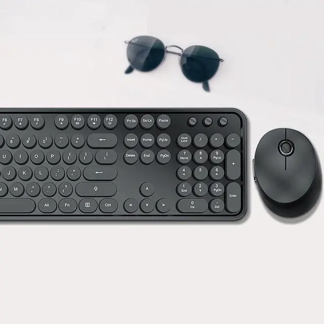 Alt view image 5 of 7 - Wireless Keyboard and Mouse Combo, Retro Style Keyboard with Round Keycaps, 2.4GHz Dropout-Free Connection Mouse with 3 Adjustable DPI for Windows Notebook PC (Black)