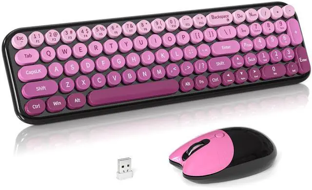 Main image of Wireless Keyboard and Mouse Combo, 2.4GHz Colorful Full-Size Retro Typewriter Keyboard with Cat Shape 3 Level Adjustable Optical Mouse for PC/Desktop/Laptop/Windows (Black Pink)