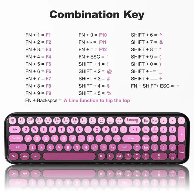 Alt view image 5 of 7 - Wireless Keyboard and Mouse Combo, 2.4GHz Colorful Full-Size Retro Typewriter Keyboard with Cat Shape 3 Level Adjustable Optical Mouse for PC/Desktop/Laptop/Windows (Black Pink)