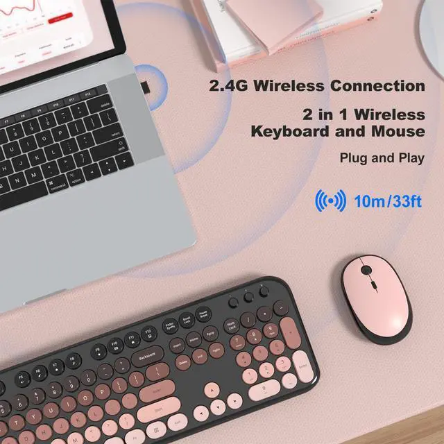 Alt view image 2 of 7 - Wireless Keyboard and Mouse Combo, Typewriter Full Size Retro Keyboard with Number Pad, Ergonomic Design for Windows 7 8 10 11 PC Laptop Desktop, Home and Office Use