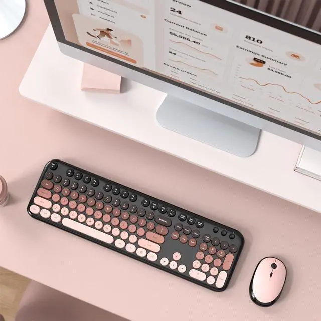Alt view image 6 of 7 - Wireless Keyboard and Mouse Combo, Typewriter Full Size Retro Keyboard with Number Pad, Ergonomic Design for Windows 7 8 10 11 PC Laptop Desktop, Home and Office Use