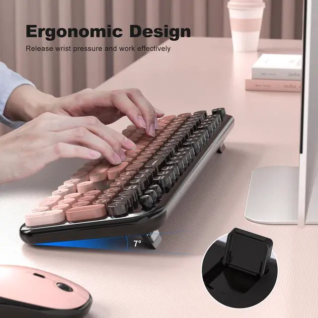 Alt view image 3 of 7 - Wireless Keyboard and Mouse Combo, Typewriter Full Size Retro Keyboard with Number Pad, Ergonomic Design for Windows 7 8 10 11 PC Laptop Desktop, Home and Office Use