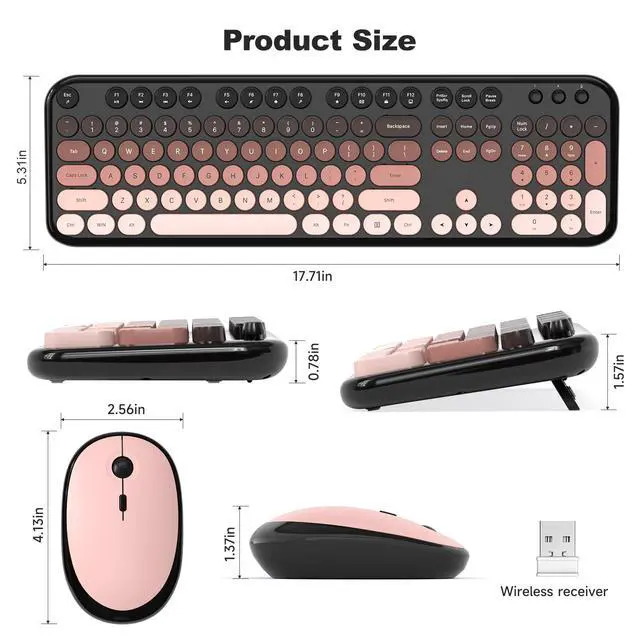 Alt view image 7 of 7 - Wireless Keyboard and Mouse Combo, Typewriter Full Size Retro Keyboard with Number Pad, Ergonomic Design for Windows 7 8 10 11 PC Laptop Desktop, Home and Office Use