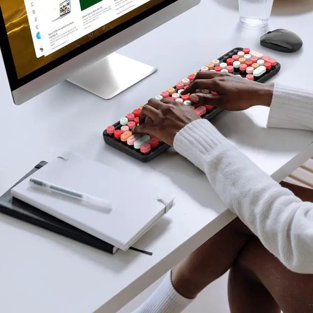 Alt view image 6 of 7 - Wireless Keyboard and Mouse Combo, Black Colorful Retro 2.4GHz Typewriter Keyboard with Cute Round Keycaps, DPI Adjustable Optical Wireless Mouse Compatible with PC Laptop