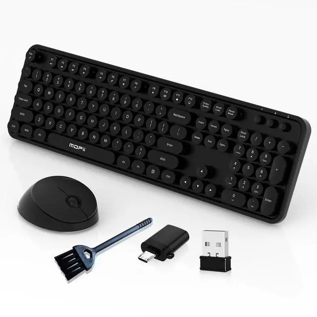 Main image of Wireless Keyboard and Mouse Combo, 104 Keys Full-Size Retro Round Keys Typewriter Keyboards Ergonomic Keyboards and Mouse Wireless for Windows, PC, Laptop, Desktop Black