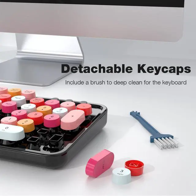 Alt view image 3 of 7 - Wireless Keyboard and Mouse Combo, Black Colorful Retro 2.4GHz Typewriter Keyboard with Cute Round Keycaps, DPI Adjustable Optical Wireless Mouse Compatible with PC Laptop