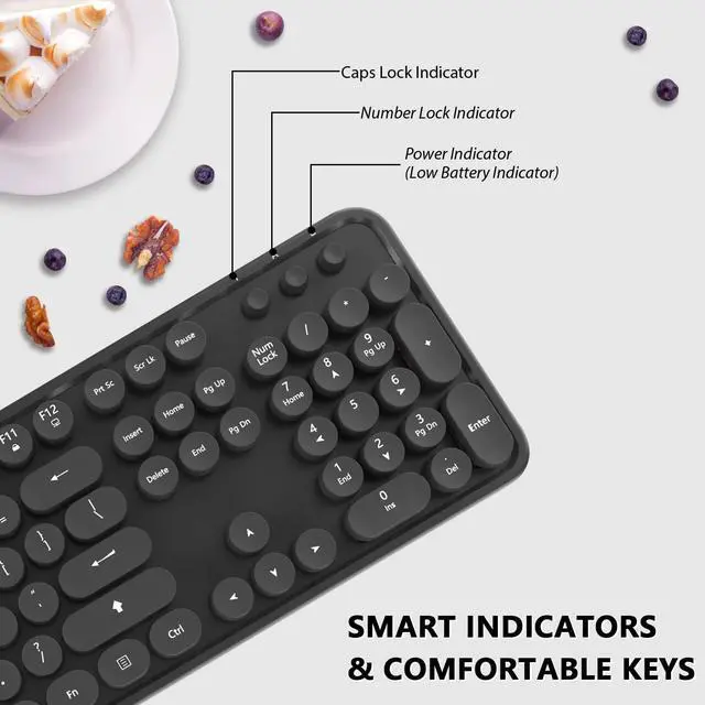 Alt view image 3 of 7 - Wireless Keyboard and Mouse Combo, Cute Full Size 104-Key Typewriter Retro Round Keycaps Keyboard for PC Laptop,Windows,Desktop,Perfer for Home and Office Keyboards (Black)