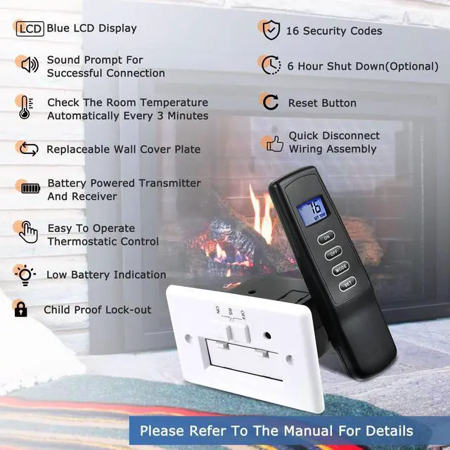 Alt view image 5 of 7 - Improved Fireplace Remote Control Kit for Millivolt Valve,Fit skytech durablow Napoleon Empire Rasmussen Superior ect Fireplace Stoves,Backlit LCD Screen,Temper Regulation,Safety Protection,3 YR WATY