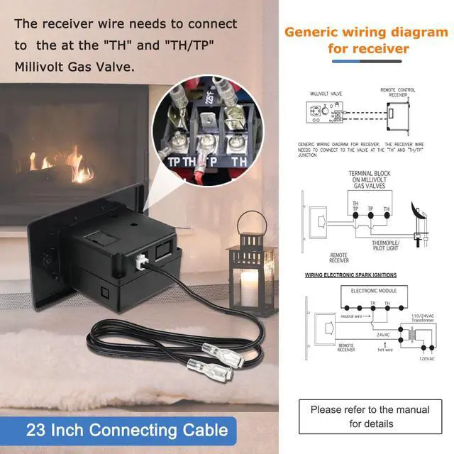 Alt view image 7 of 7 - Improved Fireplace Remote Control Kit for Millivolt Valve,Fit skytech durablow Napoleon Empire Rasmussen Superior ect Fireplace Stoves,Backlit LCD Screen,Temper Regulation,Safety Protection,3 YR WATY
