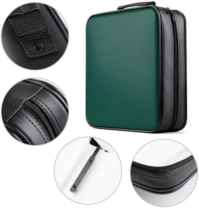Alt view image 4 of 6 - CD Case DVD Holder Storage: 320 Capacity Organizer Large Storage Protective Binder Wallet Portable Disc Folder Blu Ray Album Sleeves Hard Carrying Bag for Car (Dark Green)