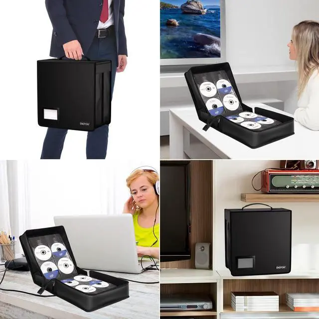 Alt view image 6 of 7 - Fireproof CD Case, CD/DVD Storage Box,400 Capacity CD Binder DVD Storage Holder with Zippers, Portable Large Card Media Wallet Organizer Safe for Home Office Travel Car,Black,12.2"x11.8"x7.1"