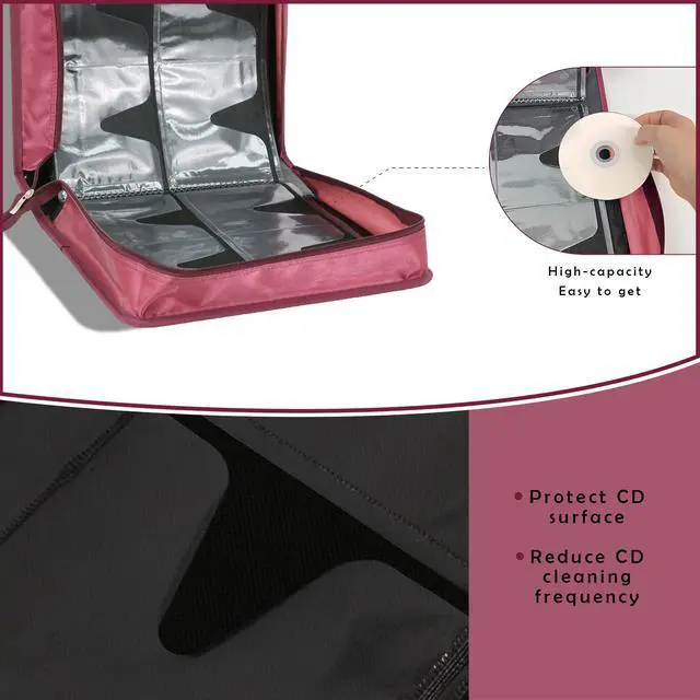 Alt view image 4 of 6 - DVD Case CD Storage,256 Capacity CD Cases Holder DVD Storage Case Holders CD DVD Disc Case Storage Wallet Binder for Car Home Office Travel (256 Red)