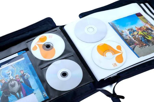 Alt view image 4 of 7 - DVD CD Storage Case with Extra Wide Title Cover Pages for Blu Ray Movie Music Audio Disk (Portable Carrying Binder Holder Wallet Album Home Organizer Shelf )- Blue, 128 disk units, 64 cover pockets