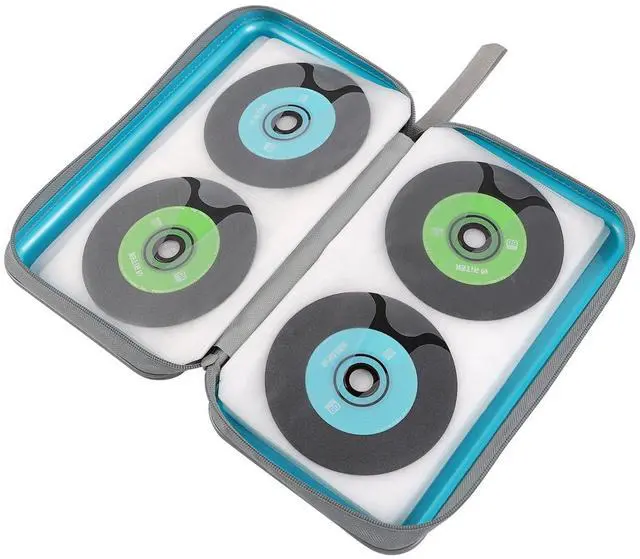 Alt view image 3 of 7 - CD Case, 96 Capacity Hard Plastic CD Holder Protective DVD Disc Storage Case Holder Portable Zipper CD DVD Organizer Storage Wallet for Car Home Travel (96 Capacity, Sky Blue)