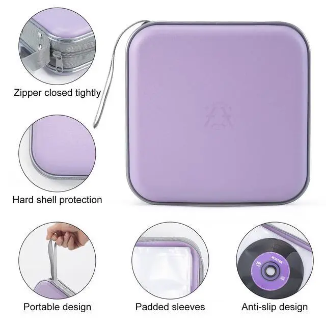 Alt view image 3 of 7 - CD Case, 48 Capacity Hard Plastic DVD Case Portable Zipper CD Holder Large Storage Disc Wallet Bag for Car Home Travel (Lavender, 48 Capacity)