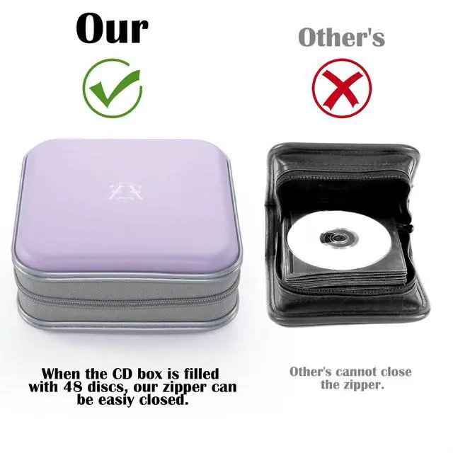 Alt view image 7 of 7 - CD Case, 48 Capacity Hard Plastic DVD Case Portable Zipper CD Holder Large Storage Disc Wallet Bag for Car Home Travel (Lavender, 48 Capacity)