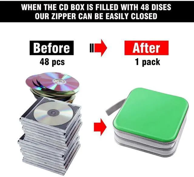 Alt view image 4 of 6 - DVD Case Wallet Holder Binder - 48 Capacity CD/DVD Cases Storage Holder Binder Organizer Wallet Book for Car, Home, Travel (Green)
