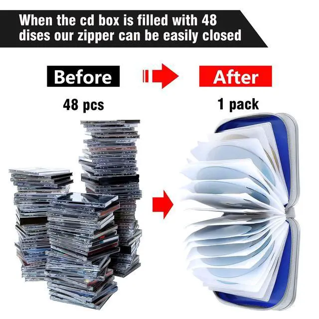Alt view image 4 of 6 - DVD Case CD Case Holders DVD Binder Wallet Hard Plastic 48 Capacity CD/DVD Disc Cases Storage Binder for Car Home Office Travel (Blue)