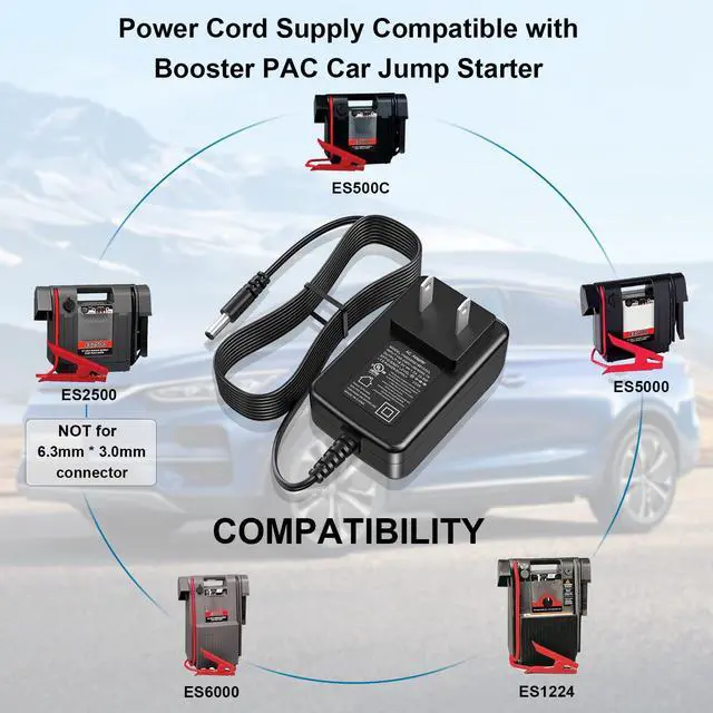Alt view image 3 of 7 - Power Cord 19V Charger for Booster PAC ES5000 ES2500 ESP5500 J1000 J850 AC Power Supply Adapter for Booster Auto Truck/Motor Jump Starter Charger Replacement with UL Listed