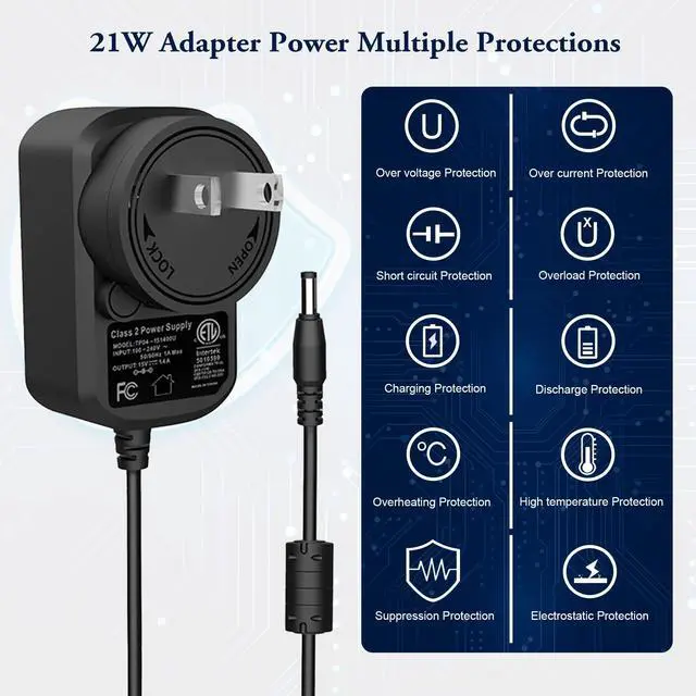 Alt view image 5 of 7 - 21W power supply dapter for Amazon Alexa Echo 1st 2nd Generation, Echo Show 1st Gen, Echo Show 5 (3rd Gen), Echo Plus 1st Gen, Echo Look, Echo Link, Fire TV 2nd Gen, 15V replacement AC power cord