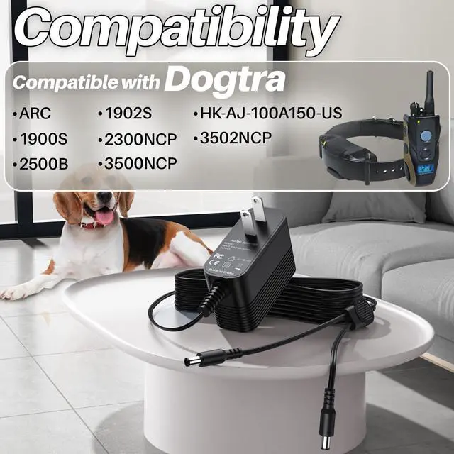 Alt view image 3 of 7 - 10V AC Adapter for Dogtra Charger for Dogtra ARC 1900S 1902S 2300NCP 2500B 3500NCP 3502NCP HK-AJ-100A150-US Remote E Collar for Dogs Training Replacement Power Supply with Extra Long Cord