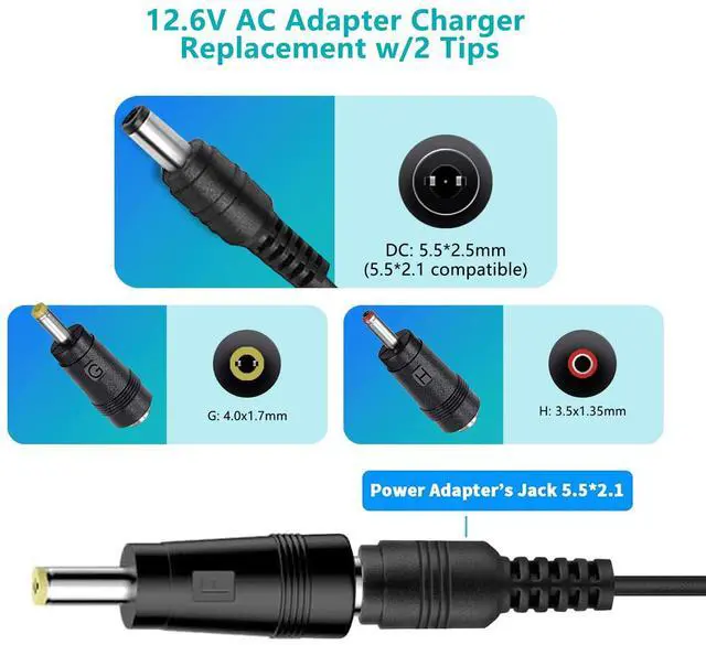Alt view image 4 of 6 - 12.6V AC/DC Massage Gun Charger Adapter Compatible with Cholas KZD02, Tyiaus, JamGym, Helices, Headnote, Fantasy, Olski, Fylina, Valano J01, Sylphim,Neprock,Aquapro Power Supply Cord Cable(6.6Ft)