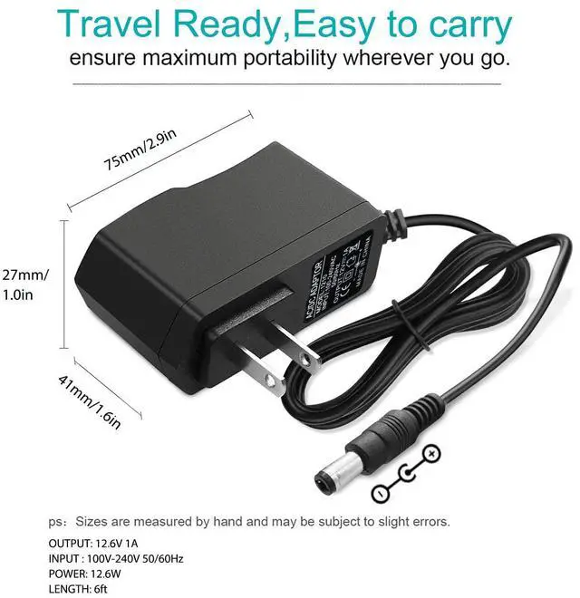 Alt view image 6 of 6 - 12.6V AC/DC Massage Gun Charger Adapter Compatible with Cholas KZD02, Tyiaus, JamGym, Helices, Headnote, Fantasy, Olski, Fylina, Valano J01, Sylphim,Neprock,Aquapro Power Supply Cord Cable(6.6Ft)