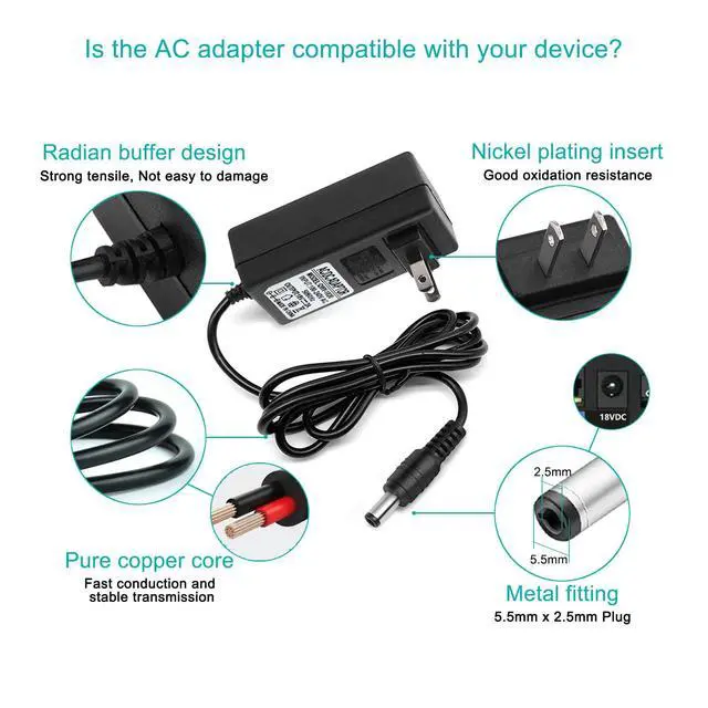 Alt view image 4 of 7 - 18V DC Adapter Charger Compatible for Altec Lansing Mix 2.0 Rockbox XL IMW999, Altec Lansing IMW889 Bluetooth Speakers, Brookstone Big Blue Studio Speaker 18V 2A AC Power Supply Charging Cable Cord