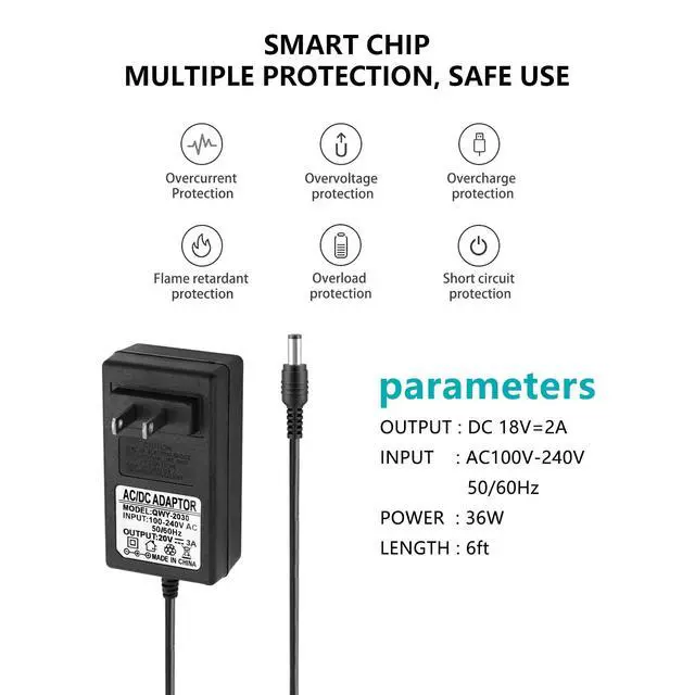 Alt view image 5 of 7 - 18V DC Adapter Charger Compatible for Altec Lansing Mix 2.0 Rockbox XL IMW999, Altec Lansing IMW889 Bluetooth Speakers, Brookstone Big Blue Studio Speaker 18V 2A AC Power Supply Charging Cable Cord