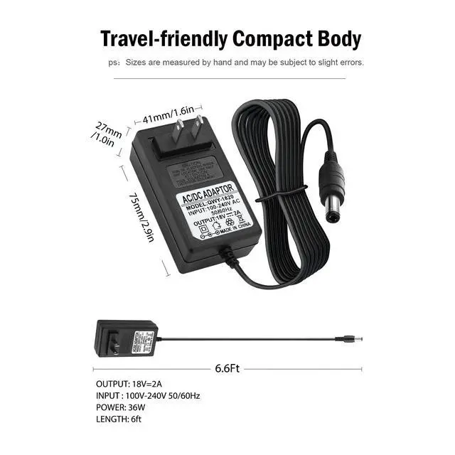 Alt view image 7 of 7 - 18V DC Adapter Charger Compatible for Altec Lansing Mix 2.0 Rockbox XL IMW999, Altec Lansing IMW889 Bluetooth Speakers, Brookstone Big Blue Studio Speaker 18V 2A AC Power Supply Charging Cable Cord