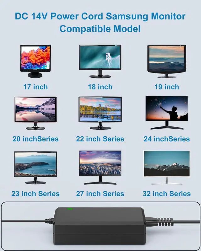 Alt view image 2 of 6 - for Samsung Monitor Power Cord DC 14V 4A for Samsung SyncMaster 32 27" 24" 22" 23" 20" 19" 18" 17" 15 Screen LED LCD TFT Monitor TV Power Supply Cord