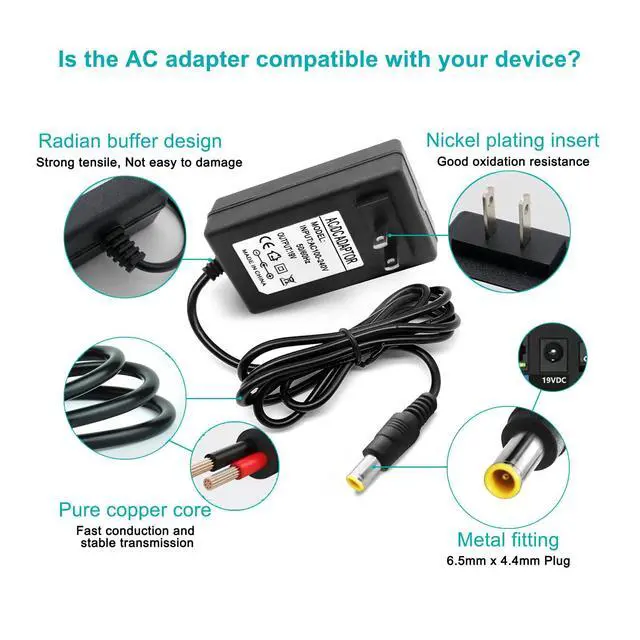 Alt view image 2 of 5 - 19V 1.3A 2.1A 3.42v Power Adapter for LG Monitor Power Cord 19V DC Power Supply Charging for LG 32" 27" 24" 23" 22" 20" 19" LCD LED HD TV Monitor Replacement Power Cord Cable