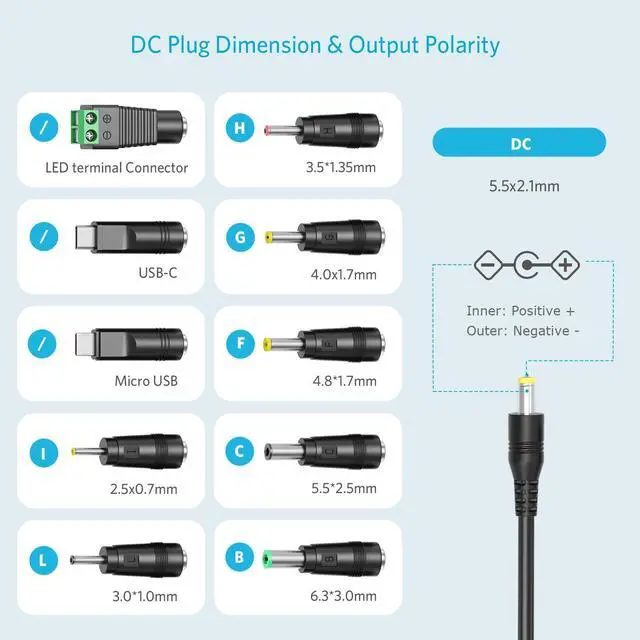 Alt view image 2 of 7 - 41W Universal 6V 9V 12V 15V 18V 20V 24V AC DC Adapter Power Supply with 10 Tips for Household Electronics Router Smart Phone Mp3 Tablets CCTV Cameras - Max. Amps 1.5A 1500mA