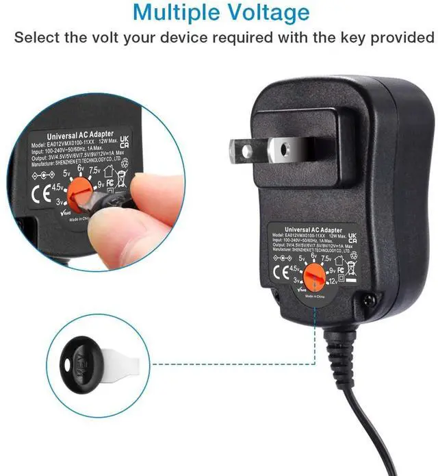 Alt view image 3 of 7 - 12W Universal AC Adapter DC 3V 4.5V 5V 6V 7.5V 9V 12V Power Cord for Household Electronics CCTV IP Camers Routers Speaker Webcam Multi Voltage 1000mA Wall Cord Charger